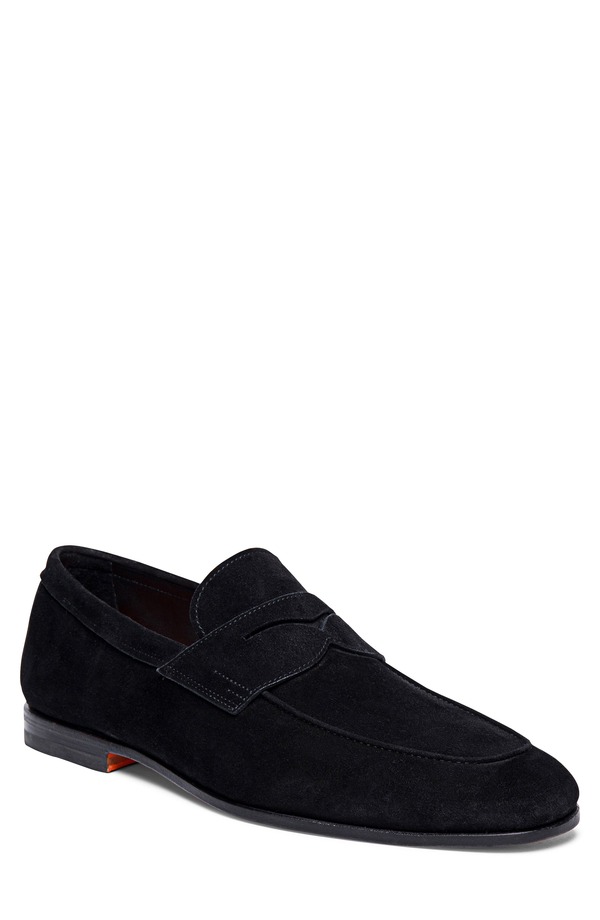 サントーニ メンズ シューズ 置き目毛革 Santoni Carlos Penny Loafer Black 黒いこと