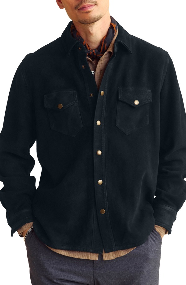 ビリーレイド メンズ アウター 上衣・上衣 プルオーバー スエードクロス Billy Reid Savoy Waxed Suede Shirt Jacket Navy 米国海軍
