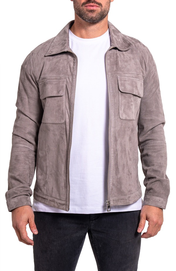 マセオ メンズ アウター 上衣・上衣 スエードクロス Maceoo Ascension0017 Perforated Suede Jacket Grey 薄墨色