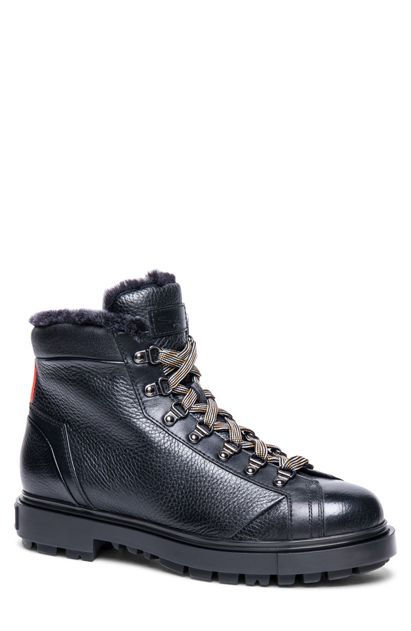 サントーニ メンズ シューズ ブーツ・レインブーツ Santoni Genuine Shearling Lug Sole Boot Black 黒いこと