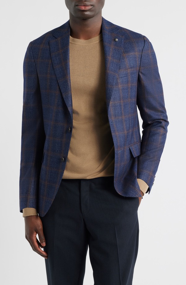 ジャックビクター メンズ アウター 上衣・上衣 羊毛 絹地 厚地の外套 Jack Victor Midland Contemporary Fit Plaid Wool \u0026 Silk Blend Sport Coat Navy 米国海軍