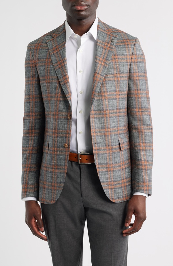 ジャックビクター メンズ アウター 上衣・上衣 羊毛 絹地 厚地の外套 Jack Victor McAllen Grey \u0026 Orange Plaid Soft Constructed Wool \u0026 Silk Blend Sport Coat Grey 薄墨色