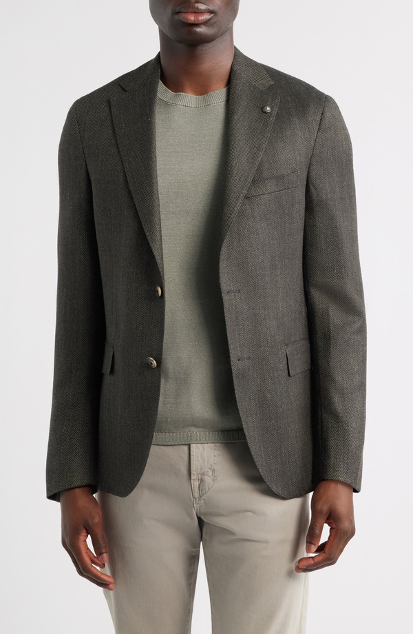 ジャックビクター メンズ アウター 上衣・上衣 羊毛 厚地の外套 Jack Victor Midland Contemporary Fit Olive Green Wool Blend Herringbone Sport Coat Dark Olive オリーブ