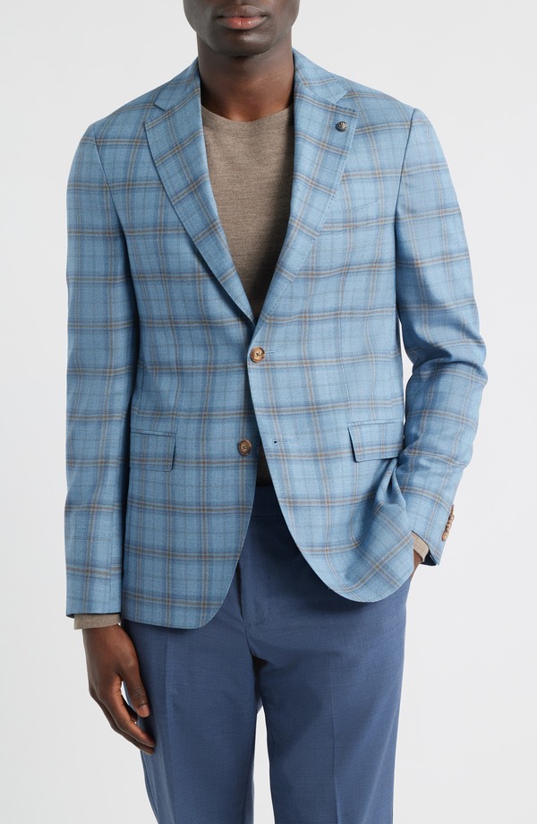 ジャックビクター メンズ アウター 上衣・上衣 羊毛 厚地の外套 Jack Victor Midland Contemporary Fit Light Blue Plaid Super 120s Wool Sport Coat Light Blue 青色