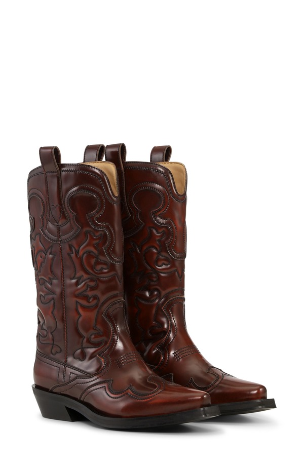 ガニー レディース シューズ ブーツ・レインブーツ 刺しゅう Ganni Embroidered Western Boot Black/ Dark Burgundy 黒いこと