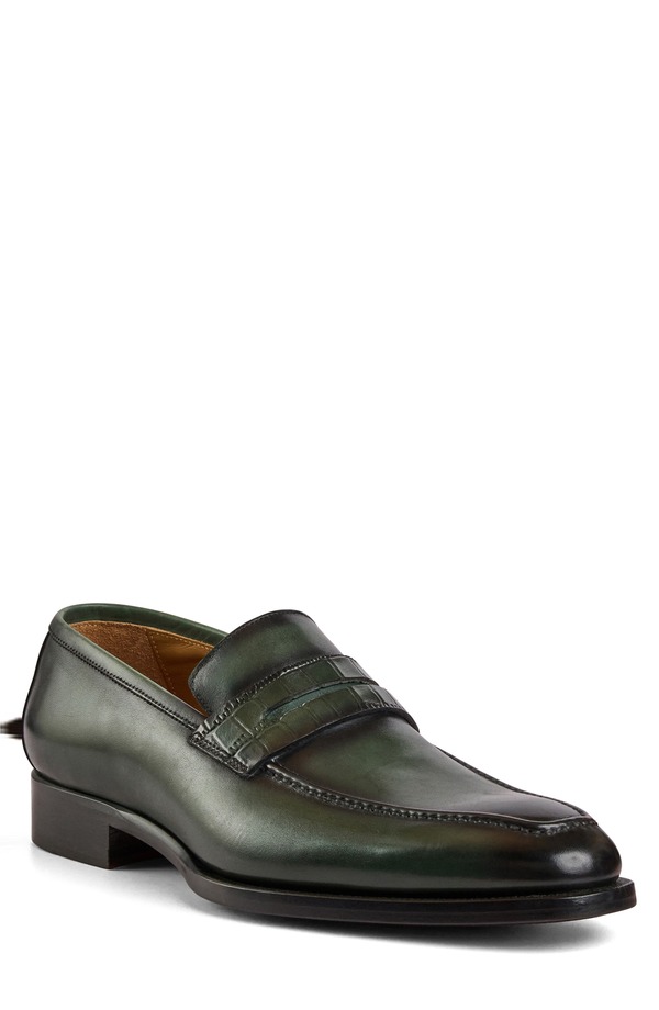 ブルーノマグリ メンズ シューズ 置き目毛革 Bruno Magli Emilio Penny Loafer Green Croc 緑であること