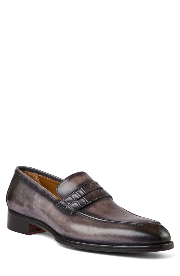ブルーノマグリ メンズ シューズ 置き目毛革 Bruno Magli Emilio Penny Loafer Grey/ Croc 薄墨色