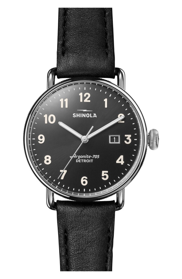 シャイノーラ レディース アクセサリー 腕時計 レザー Shinola Canfield Leather Strap Watch, 38mm Black ブラック｜ReVida 店