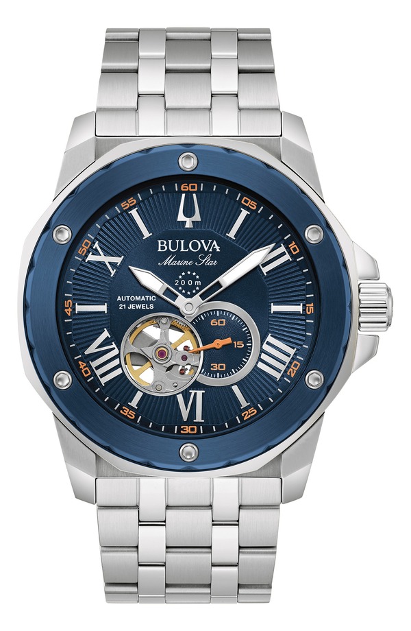 ブロバ メンズ アクセサリー 腕時計 BULOVA Marine Star Series A Bracelet Watch, 45mm Blue/ Silver ブルー｜ReVida 店
