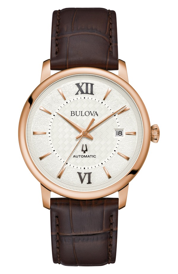 ブロバ メンズ アクセサリー 腕時計 レザー BULOVA Hudson Leather Strap Watch, 39mm Rose Gold-Tone ゴールド｜ReVida 店