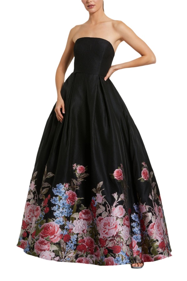 マックダガル レディース トップス ワンピース フラワー柄 ストラップレス フラワー Mac Duggal Strapless Floral Brocade Ballgown Black Multi ブラック
