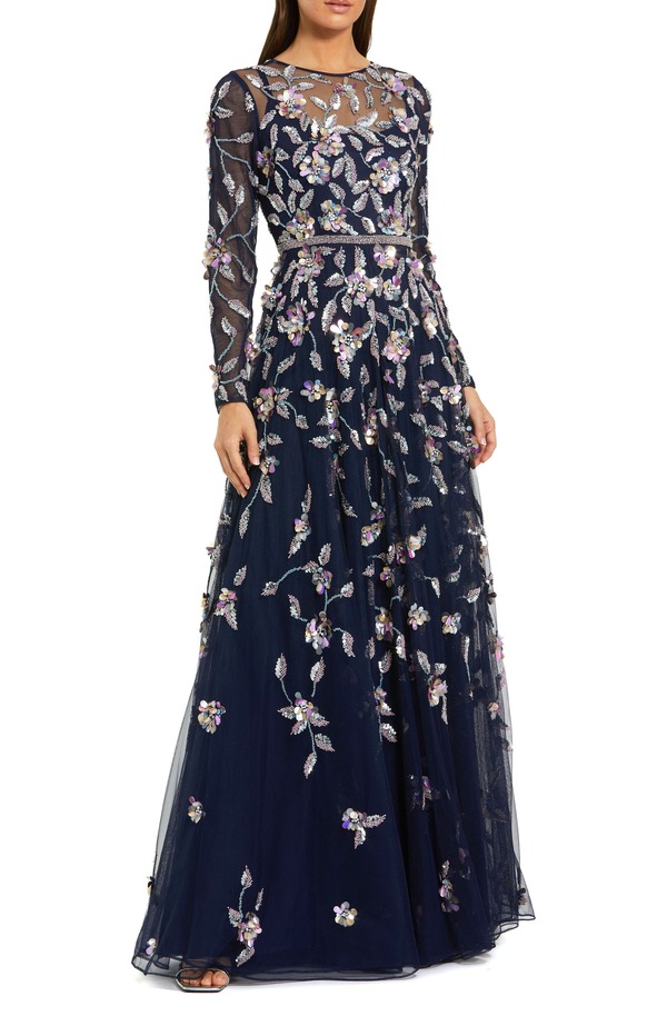 マックダガル レディース トップス ワンピース フラワー柄 フラワー Mac Duggalong Sleeve Floral Embellished Eveningown Midnight Multi マルチカラー｜ReVida 店
