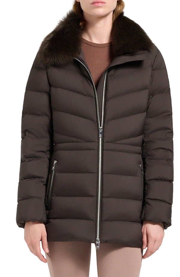 ムースナックル レディース アウター ジャケット・ブルゾン ダウン Moose Knuckles Belle Cote Genuine Shearling Collar Waterepellent 800 Fill Power Down Puffer Jacket Espresso｜ReVida 店