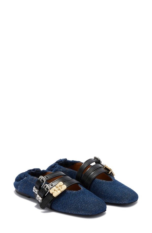 ガニー レディース シューズ パンプス Ganni Mary Jane Ballet Flat Dark Blue Vintage 青色