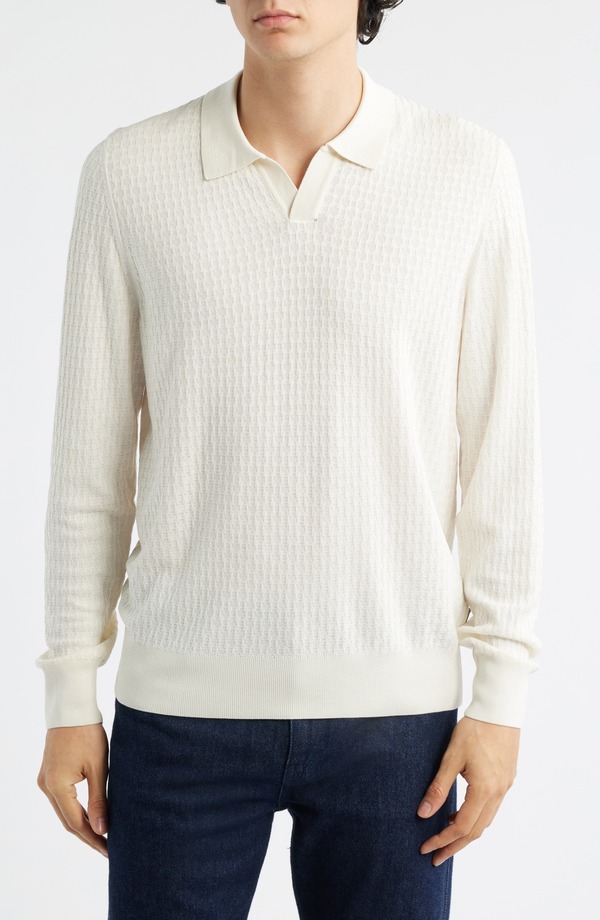 ボス メンズ トップス ポロシャツ シルク BOSS Umbarto Silk Long Sleeve Polopen White ホワイト|ReVida 店