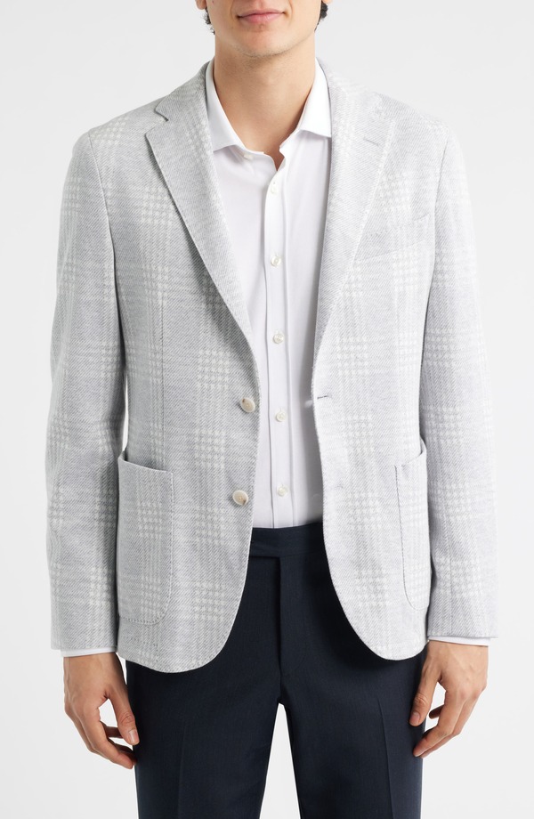 ボス メンズ アウター ジャケット・ブルゾン スリムフィット コットン コート BOSS Hanry Slim Fit Plaid Cotton Blend Flannel Sport Coat Silver シルバー 92,290円