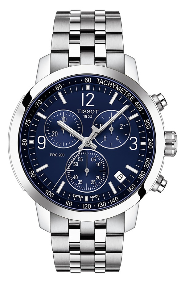ティソット メンズ アクセサリー 腕時計 Tissot Men's PRC 200 Chronograph Bracelet Watch, 43mm Silver/Blue ブルー｜ReVida 店