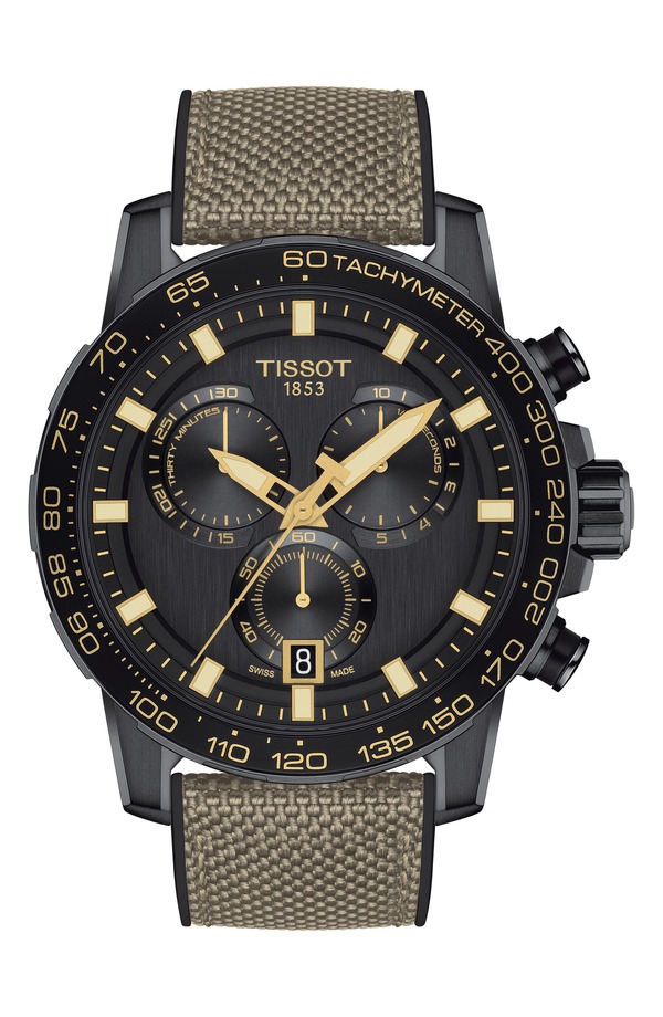 ティソット メンズ アクセサリー 腕時計 Tissot-Sport Supersport Giro Chronograph Interchangeable Strap Watch, 45.5mm Black/ Khaki ブラック|ReVida 店