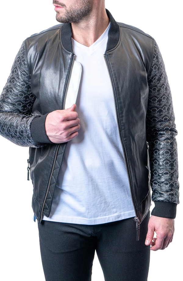 マセオ メンズ アウター ジャケット・ブルゾン レザー Maceoo Skull Sleeve Leather Jacket Black ブラック