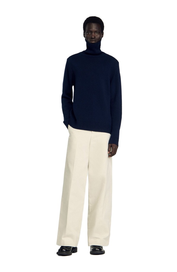 サンドロ メンズ アウター パーカー・スウェット タートルネック ウール セーター SANDRO Wool and cashmere turtleneck sweater Midnight Blue ブルー
