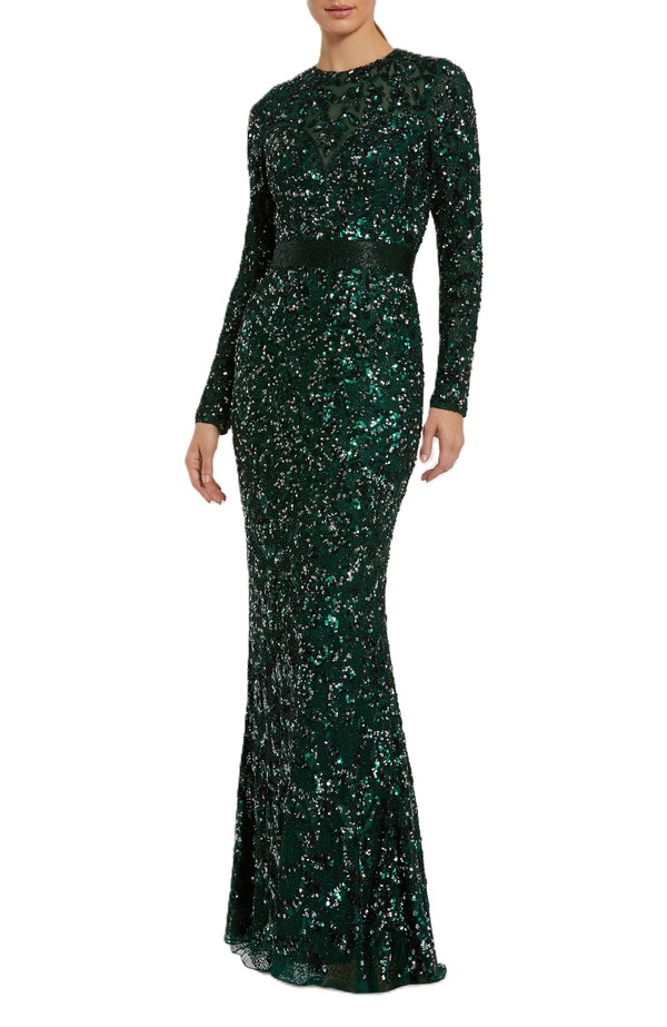 マックダガル レディース トップス ワンピースパンコール Mac Duggalong Sleevembellished Sequin Gown Forest Green グリーン