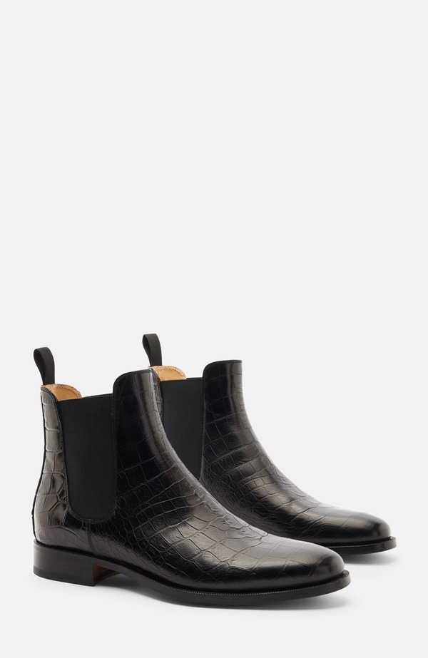 スカロッソ メンズ シューズ ブーツ・レインブーツ チェルシーブーツ チェルシー SCAROSSO Giancarlo Chelsea Boots Black - Croco-Printed Calf 黒いこと
