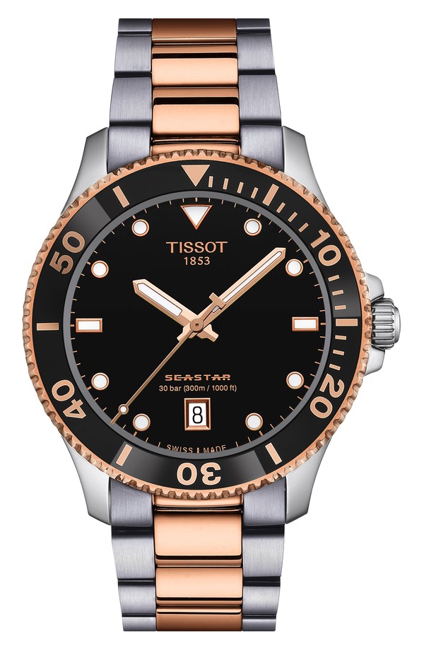 ティソット メンズ アクセサリー 腕時計 Tissot Seastar 1000 Two-Tone Bracelet Watch, 40mm Black ブラック｜ReVida 店