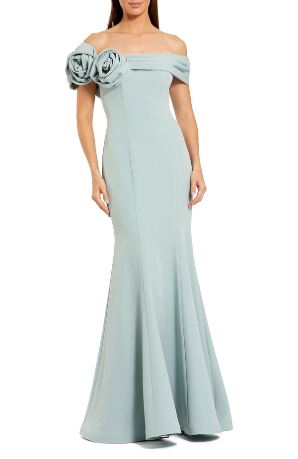 マックダガル レディース トップス ワンピース クレープ Mac Duggal Off The Shoulder Crepe Mermaid Gown Sage セージ