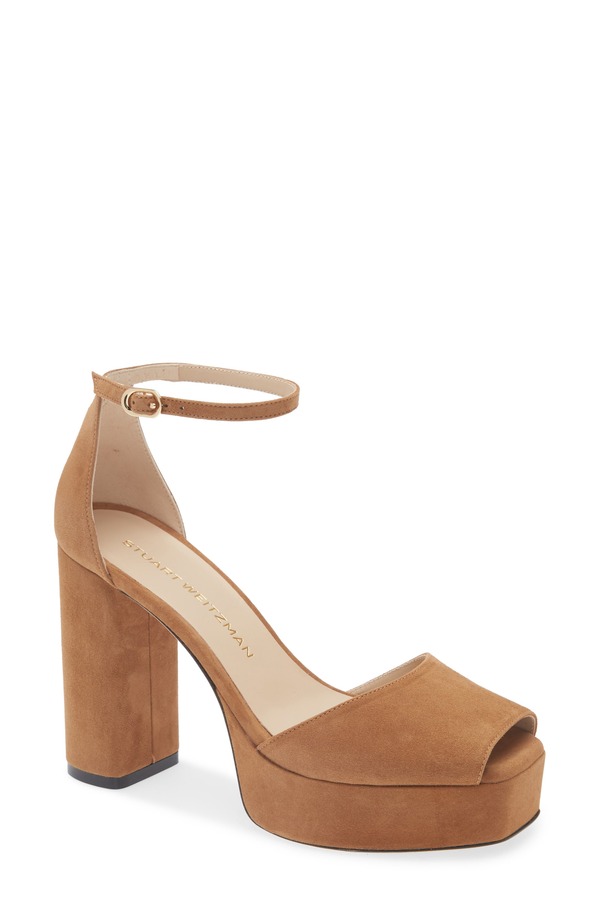 スチュアート ワイツマン レディース シューズ 踵 プラットホーム サンダル アンクル Stuart Weitzman Sabrina Platform Ankle Strap Sandal Toasted Almond