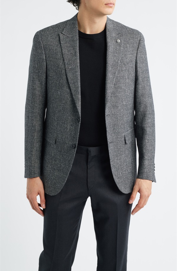 オールセインツ メンズ アウター ジャケット・ブルゾン スリムフィット ウール コート リネン AllSaints Rawdon Slim Fit Black Mlange Wool & Linen Peak Lapel Sport Coat Black White ホワイト