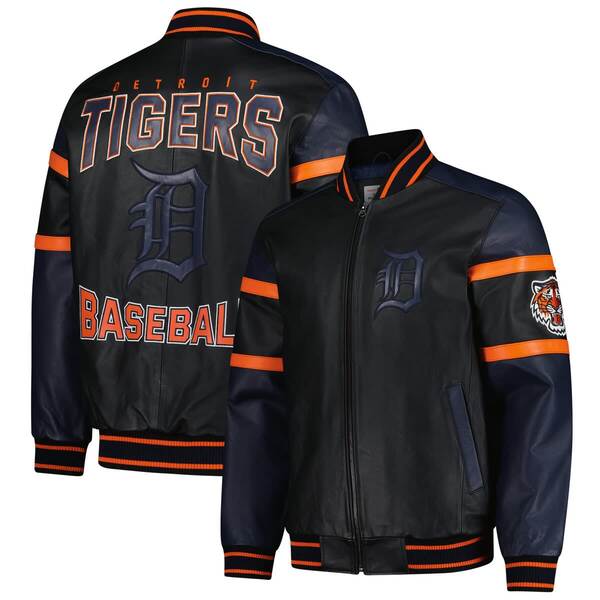 カール バンクス メンズ アウター ジャケット・ブルゾン レザー Men's G-III Sports by Carl Banks Black Detroitigers Full-Zip Leather Varsity Jacket Black ブラック｜ReVida 店