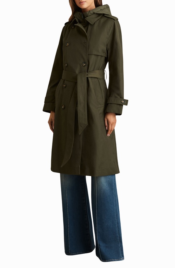 レイス レディース アウター ジャケット・ブルゾン コート Reiss Azura Hoodedouble Breasted Trench Coat Khaki カーキ