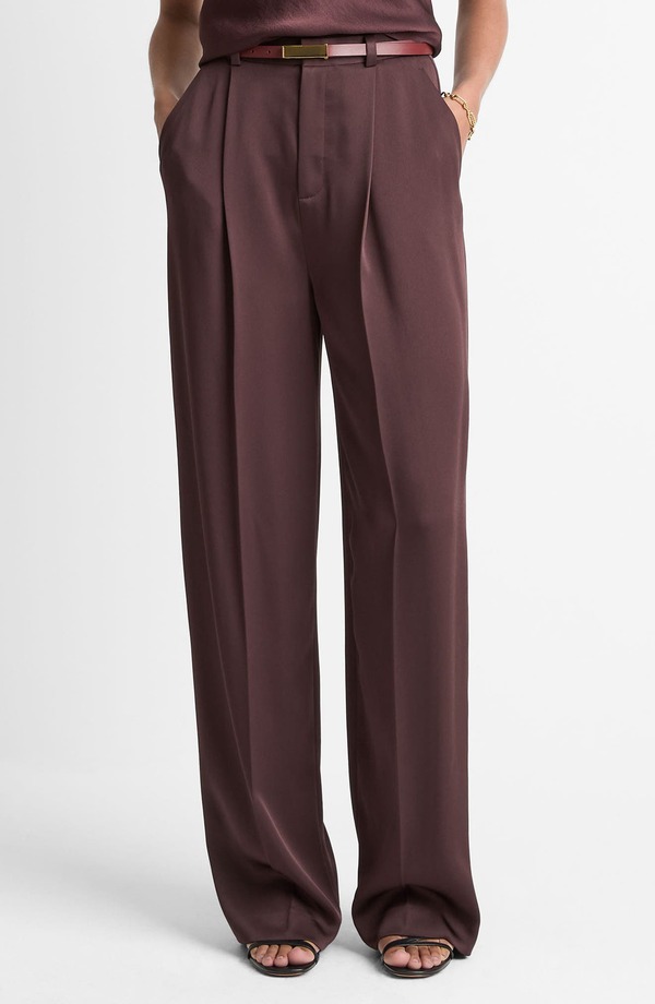 ヴィンス レディース ボトムス レギンス ワイドレッグ 筋目 ズボン下 Vince Wide Leg Pleated Pants Dark Fig