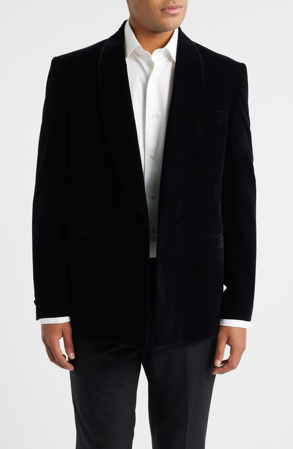 ジャックビクター メンズ アウター ジャケット・ブルゾン ウール ベルベット Jack Victor Ellis Double Breasted Black Super 130s Wool Blend Velvet Dinner Jacket Black ブラック
