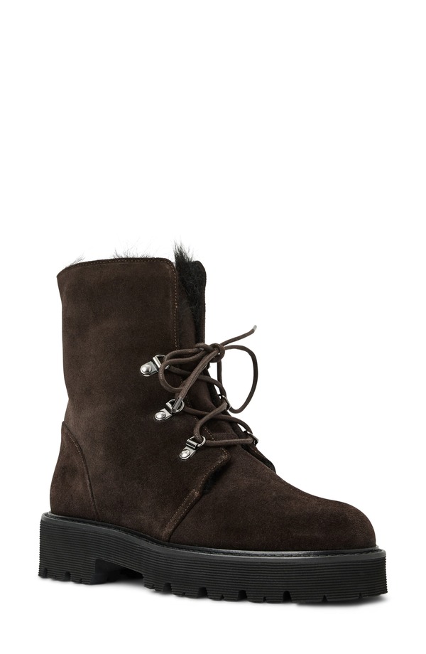 アクアタリア レディース シューズ ブーツ・レインブーツ Aquatalia Eva Faux Shearling Cuff Weatherproof Hiker Boot Espresso Suede