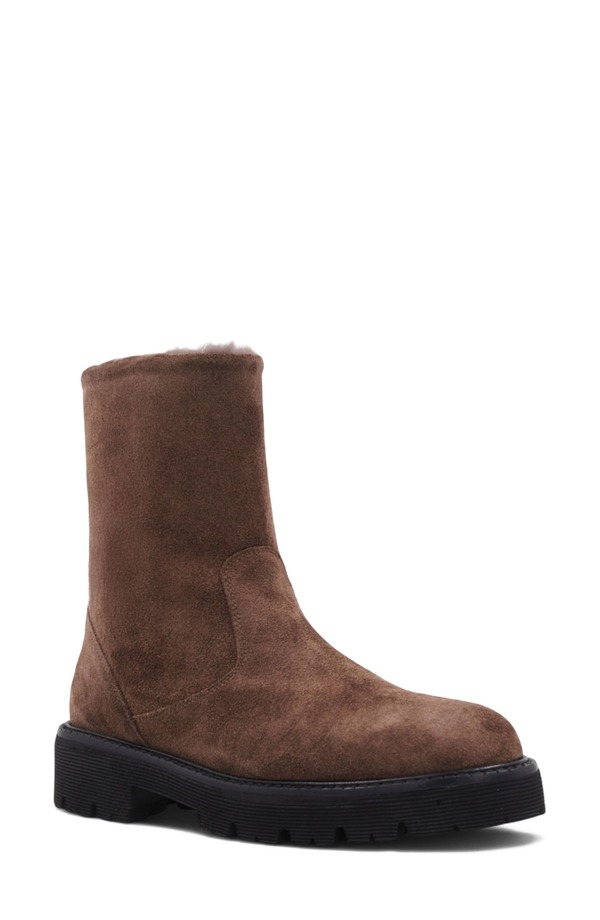 アクアタリア レディース シューズ ブーツ・レインブーツ Aquatalia Eloise Genuine Shearling Lined Weatherproof Bootie Taupe Suede トープ