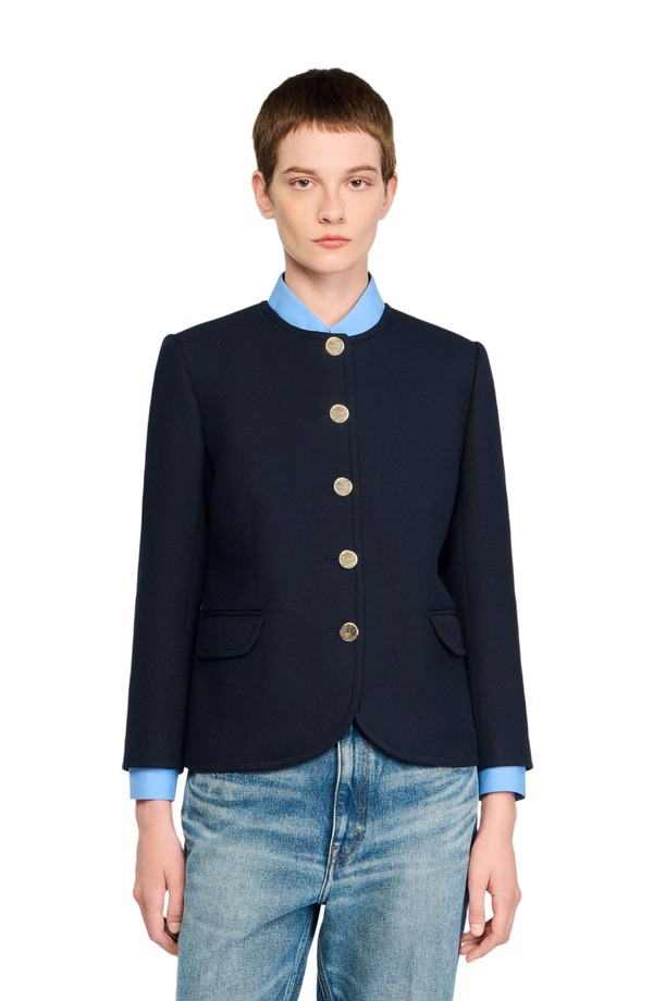 サンドロ レディース アウター ジャケット・ブルゾン SANDROund collar jacket Navy Blue ネイビー