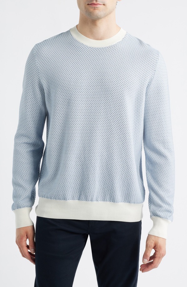 ボス メンズ アウター パーカー・スウェット セーター シルク コットン BOSS Umino Silk & Cotton Blend Sweater Open White ホワイト｜ReVida 店