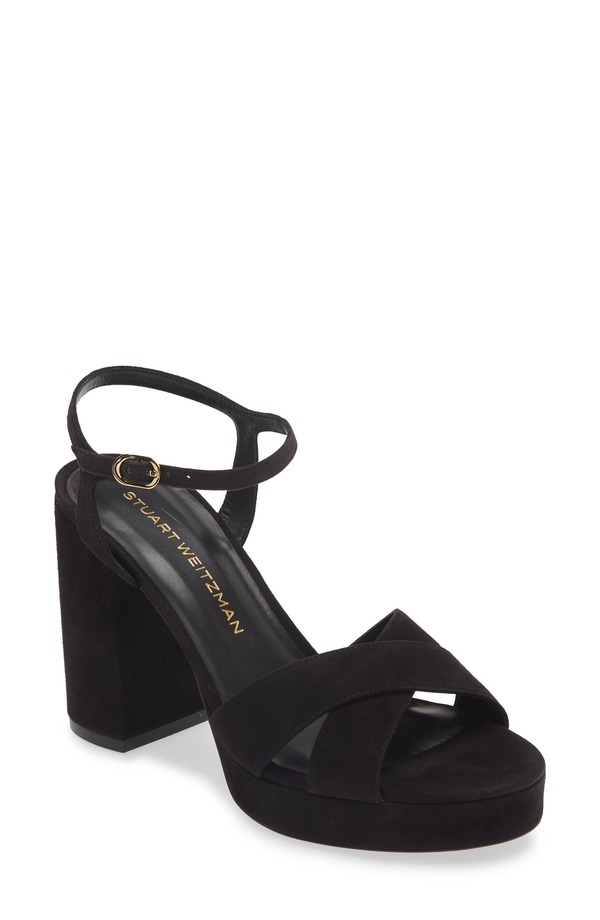 スチュアート ワイツマン レディース シューズ 踵 プラットホーム サンダル Stuart Weitzman Dayna Platform Sandal Black Suede 黒いこと