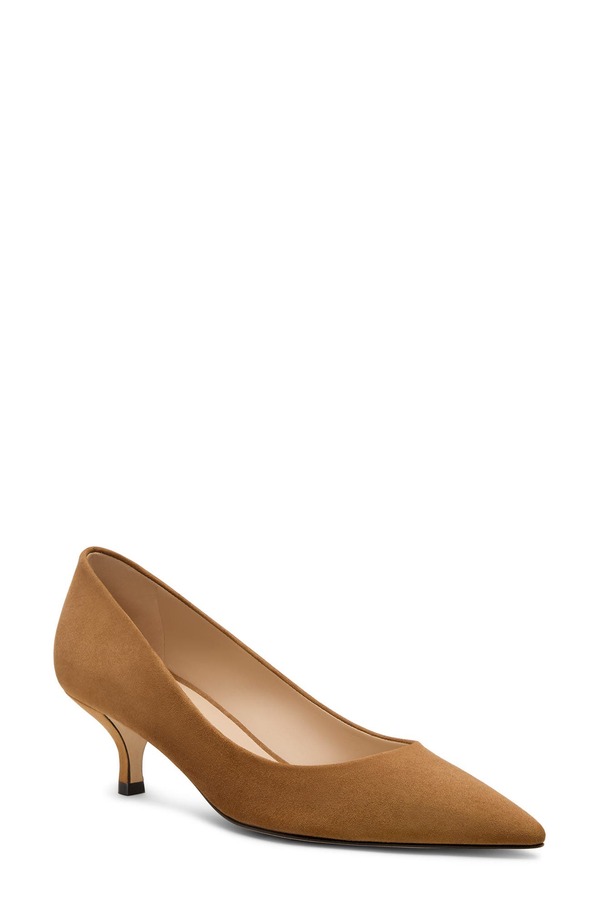 スチュアート ワイツマン レディース シューズ 踵 Stuart Weitzman Power Pointed Toe Kitten Heel Pump Toasted Almond