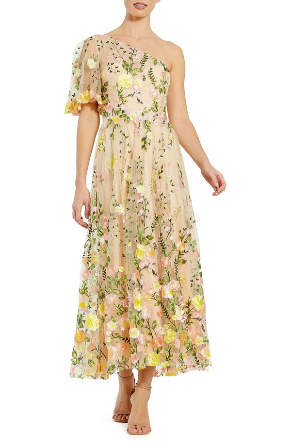 マックダガル レディース トップス ワンピース フラワー柄 刺繍 レース フラワー Mac Duggal One Shoulder Floralacembroideredress Yellow Multi イエロー