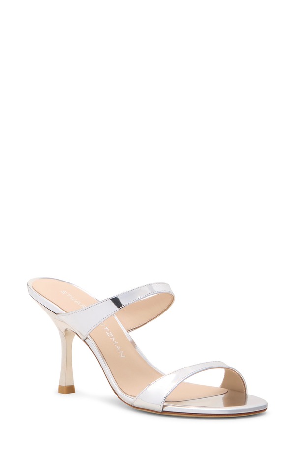 スチュアート ワイツマン レディース シューズ 踵 サンダル トール Stuart Weitzmanudist Metallic Slide Sandal Silver しろがね色