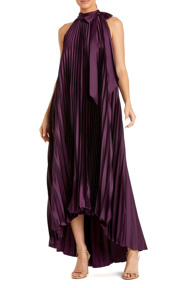 マックダガル レディース トップス ワンピース プリーツ ホルター Mac Duggal Pleated Halter Neck High Low Gown Plum プラム