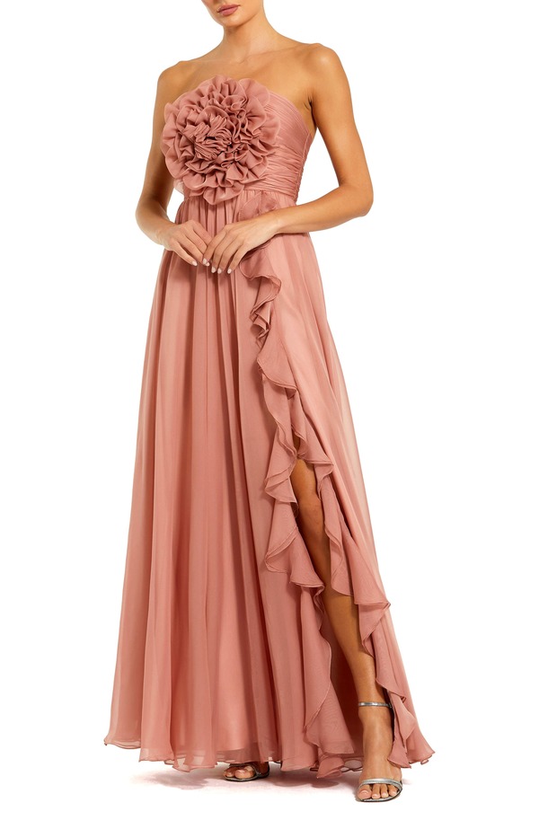 マックダガル レディース トップス ワンピース シフォン ストラップレス Mac Duggal Strapless Chiffon Gown With Oversized 3D Flowerose｜ReVida 店