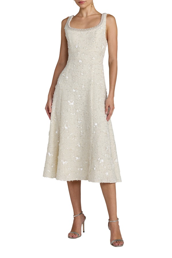 マックダガル レディース トップス ワンピース A ライン ミディ Mac Duggal Bouclembellished Square Neck A Line Midi Dress Ivory アイボリー