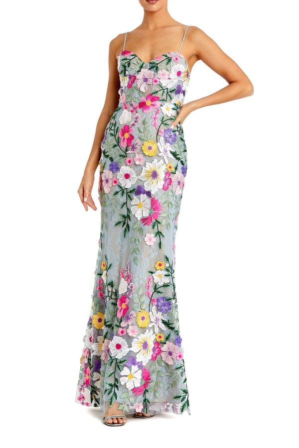 マックダガル レディース トップス ワンピース フラワー柄 ノースリーブ 刺繍 フラワー Mac Duggal Floral Embroidered Sleeveless Bustier Gown Sage Multi セージ|ReVida 店