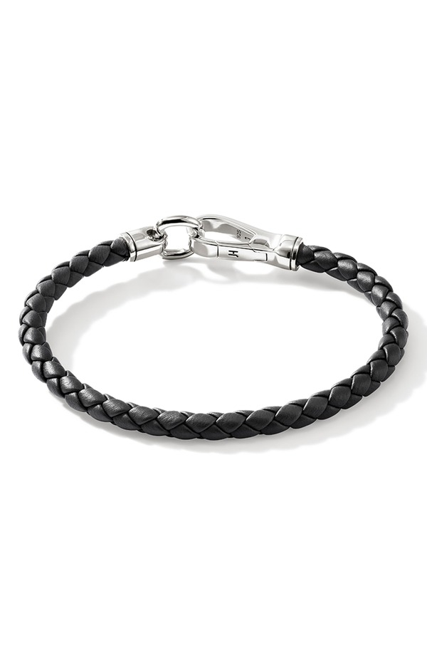 ジョン・ハーディー メンズ 付属物 ブレスレット・バングル・アンクレット なめし革 John Hardy Men\u0027s Braided Leather Bracelet Black/ Silver 黒いこと