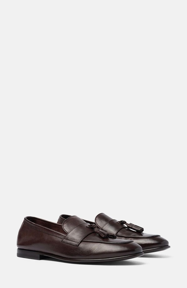 スカロッソ メンズ シューズ 置き目毛皮 SCAROSSO Nathan Loafers Dark Brown - Calf 赤銅色