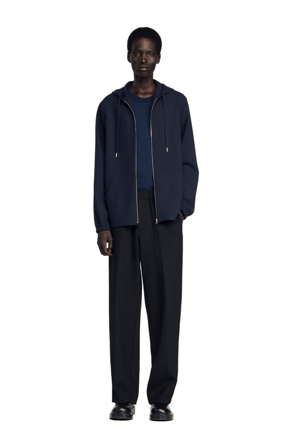 サンドロ メンズ アウター ジャケット・ブルゾン シャツ SANDRO Hooded shirt jacket Navy Blue ネイビー