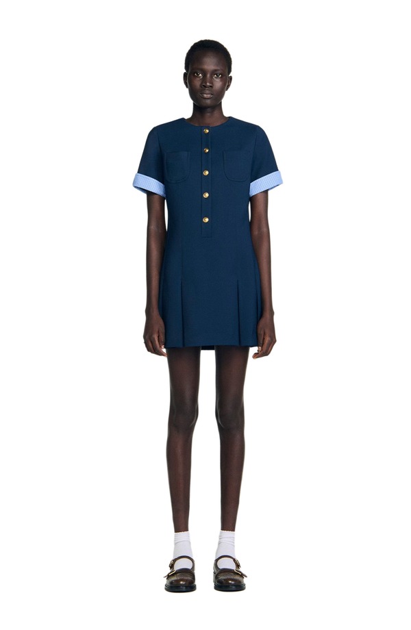 サンドロ レディース トップス ワンピース プリーツ SANDRO Short pleatedress Navy Blue ネイビー